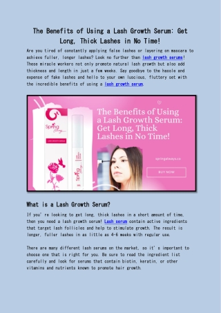 The Benefits of Using a Lash Growth Serum: Get Long, Thick Lashes in No Time!