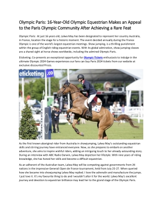 Olympic Paris  16-Year-Old Olympic Equestrian Makes an Appeal to the Paris Olympic Community After Achieving a Rare Feat