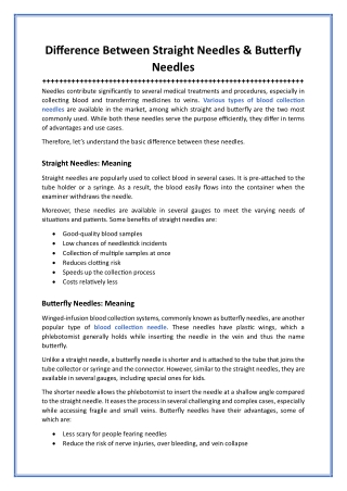 Difference Between Straight Needles and Butterfly Needles