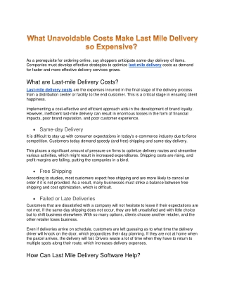 What Unavoidable Costs Make Last Mile Delivery so Expensive