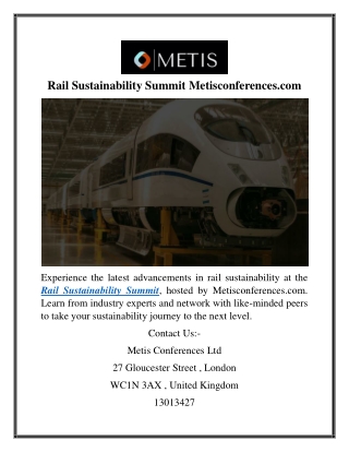 Rail Sustainability Summit Metisconferences