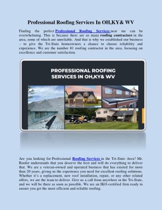 Professional Roofing Services In OH,KY& WV