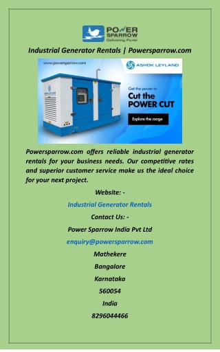 Industrial Generator Rentals  Powersparrow