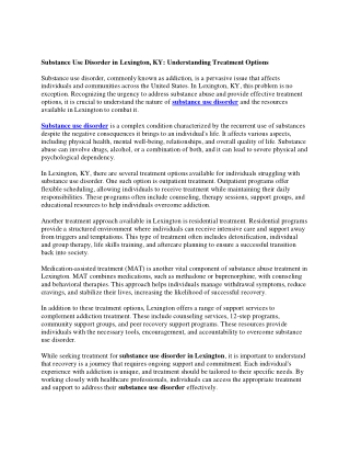 Substance Use Disorder in Lexington, KY: Understanding Treatment Options