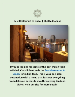 Best Restaurant In Dubai | Chokhidhani.ae