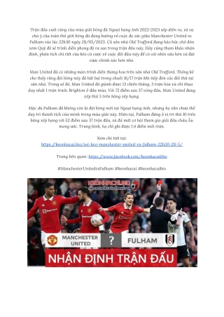 Cùng keonhacaibio dự đoán kết quả trận Manchester United vs Fulham (22h30, 28/5)