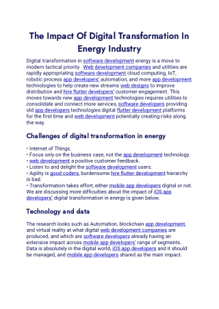 The Impact Of Digital Transformation In Energy Industry