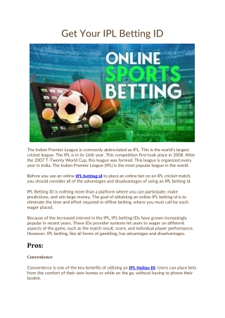 Get Your IPL Betting ID