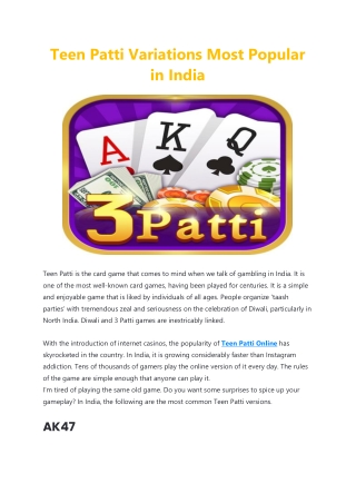 Teen Patti Variations Most Popular in India