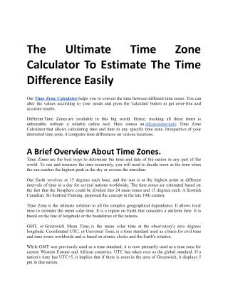 The Ultimate Time Zone Calculator To Estimate The Time Difference Easily