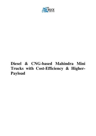 Diesel & CNG-based Mahindra Mini Trucks with Cost-Efficiency & Higher-Payload