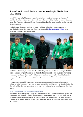 Ireland Vs Scotland Ireland may become Rugby World Cup 2023 champs