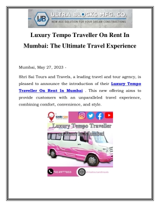 Luxury Tempo Traveller on Rent in Mumbai  Call-7414977033