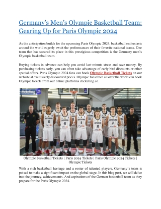 Germany's Men's Olympic Basketball Team Gearing Up for Paris Olympic 2024