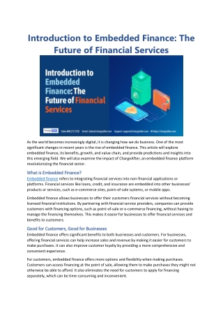 Introduction to Embedded Finance -The Future of Financial Services