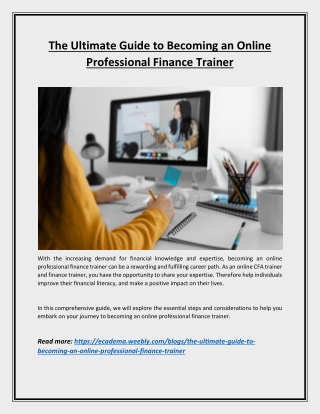 Ultimate Guide to Becoming an Online Professional Finance Trainer