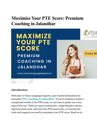 Maximize Your PTE Score: Premium Coaching in Jalandhar