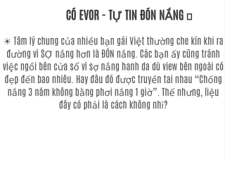 CÓ EVOR - TỰ TIN ĐÓN NẮNG ✨