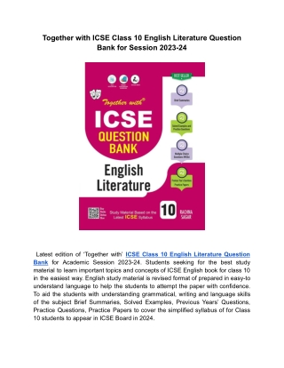 Together with ICSE Class 10 English Literature Question Bank for Session 2023-24