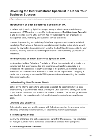 Unveiling the Best Salesforce Specialist in UK for Your Business Success