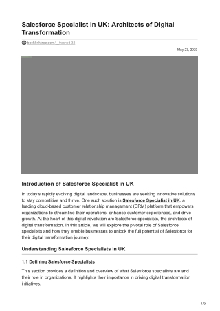 Salesforce Specialist in UK Architects of Digital Transformation