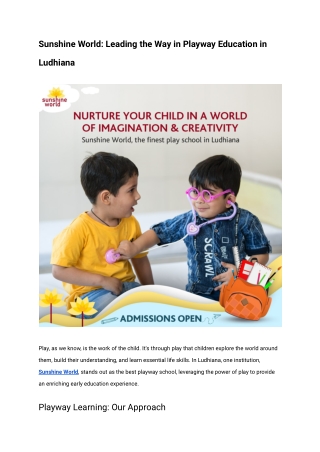 Sunshine World: Leading the Way in Playway Education in Ludhiana