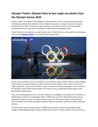 Olympic Tickets Olympic Paris to ban single-use plastic from the Olympic Games 2024