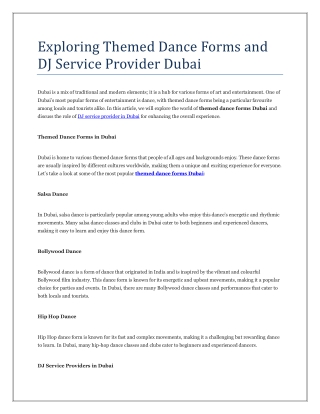 Exploring Themed Dance Forms and DJ Service Provider Dubai
