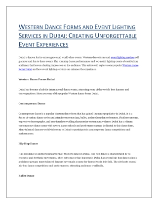 Western Dance Forms and Event Lighting Services in Dubai Creating Unforgettable Event Experiences