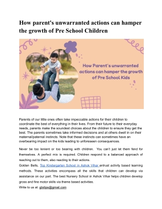 How parent's unwarranted actions can hamper the growth of Pre School Children