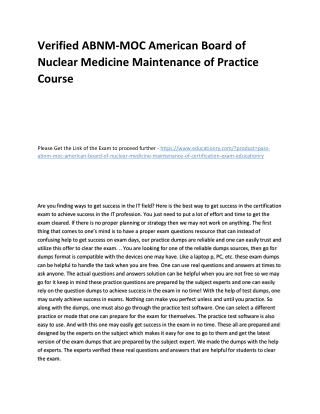 ABNM-MOC American Board of Nuclear Medicine Maintenance of