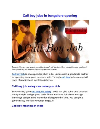 Call boy jobs in bangalore opening