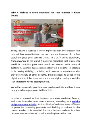 Why A Website Is More Important For Your Business – Know Details