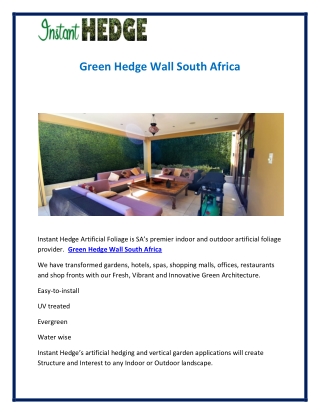 Green Hedge Wall South Africa