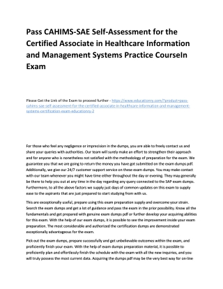 CAHIMS-SAE Self-Assessment for the Certified Associate in Healthcare Information