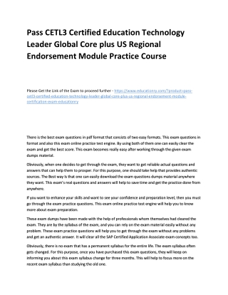 CETL3 Certified Education Technology Leader Global Core plus US Regional Endorse