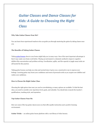 Guitar Classes and Dance Classes for Kids A Guide to Choosing the Right Class