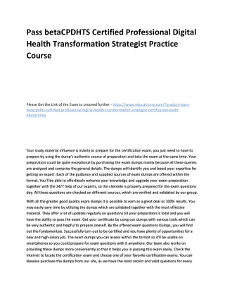 betaCPDHTS Certified Professional Digital Health Transformation Strategist