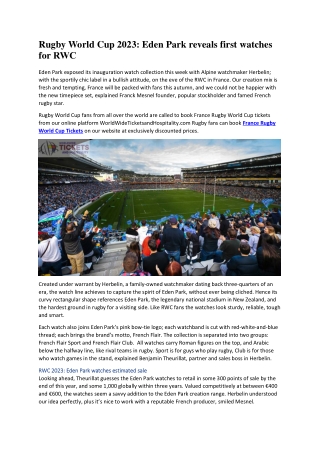 Rugby World Cup 2023 Eden Park reveals first watches for RWC