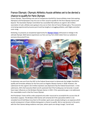 France Olympic  Olympic Athletics Aussie athletes set to be denied a chance to qualify for Paris Olympic