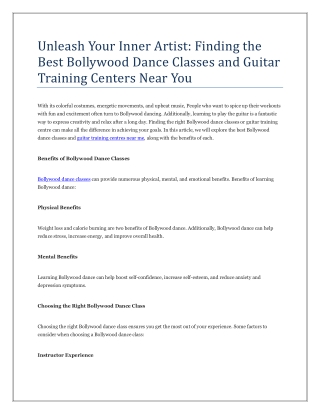 Unleash Your Inner Artist Finding the Best Bollywood Dance Classes and Guitar Training Centers Near You