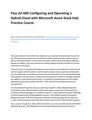 AZ-600 Configuring and Operating a Hybrid Cloud with Microsoft Azure Stack Hub