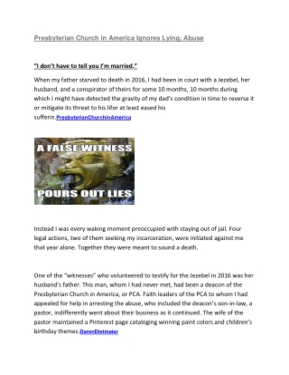Presbyterian Church in America Ignores Lying, Abuse