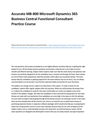 MB-800 Microsoft Dynamics 365 Business Central Functional Consultant