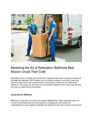 Mastering the Art of Relocation_ Baltimore Best Movers Unveil Their Craft