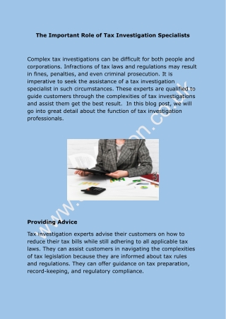 The Important Role of Tax Investigation Specialists