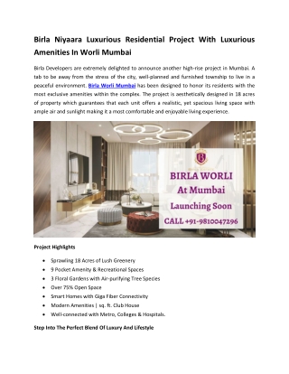 Birla Niyaara - The Best Luxury Homes For Your Loved Ones In Mumbai City