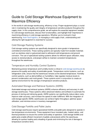 Guide to Cold Storage Warehouse Equipment to Maximize Efficiency