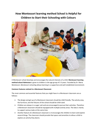 Montessori learning method school Guntur