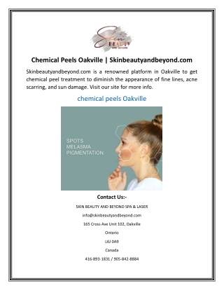 Chemical Peels Oakville  Skinbeautyandbeyond.com